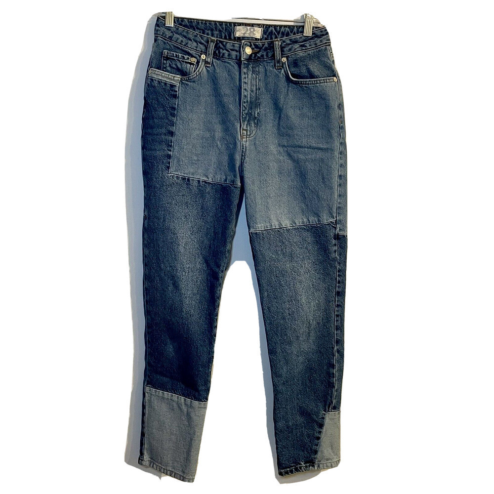 We The Free Size 28 Pieced Jeans Blue Denim Mom Straight Leg Hi-Rise OB9…